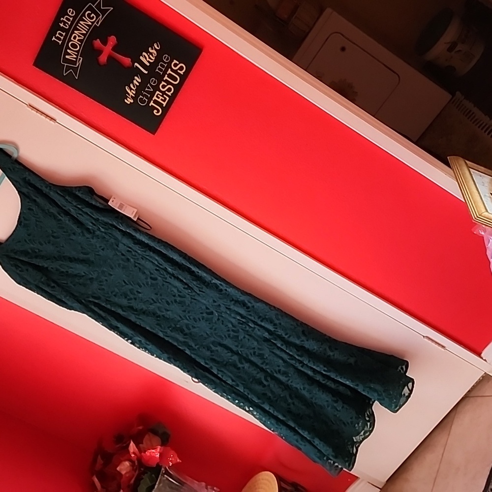 BCX Dark Teal Lace Mermaid Evening Dress